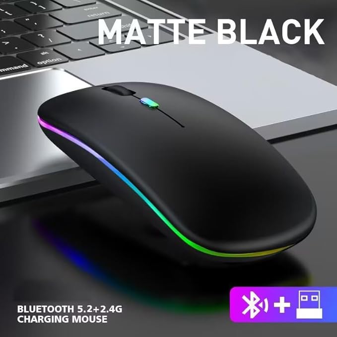 10 Pack Wireless Bluetooth Mouse,LED Dual Mode Rechargeable Silent Slim Laptop Mouse,Portable(BT5.2+USB Receiver) Dual Mode Computer Mice,for Laptop,Desktop Computer,ipad Tablet,Phone,TV (Black)