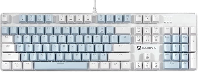 Qisan 104 Mechanical Keyboard for Gaming | Large Size USB White Backlit Gaming Keyboard Wired | US Layout Blue Switches Hot Swappable Mechanical Clicky Keyboards Compatible with PC & Laptop
