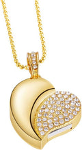USB Flash Drive, Diamond Heart 8GB / 16GB / 32GB USB2.0 Waterproof USB Memory Stick Date Storage Pendrive Thumb Drives (16GB, Gold Heart)