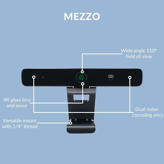 Boom Mezzo 4K AI Auto-Framing Conference Camera, 115° Ultra Wide ePTZ Video Bar with Dual Mics, USB 3.0 Plug-and-Play, Zoom Certified Huddle Room Webcam for Teams/Meet/Zoom