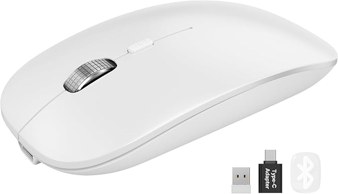 SABLUTE M31 Bluetooth Mouse for MacBook Pro/Air, iPad - Rechargeable Tri-Mode Wireless Mouse for 3 Devices (BT 5.2 + 2.4G), Sleek Slim Silent Mouse for Surface, Windows, White