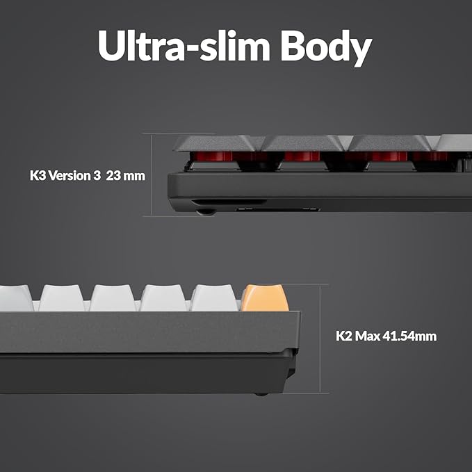 Keychron K3 QMK Ultra-Slim Wireless Mechanical Keyboard Version 3, 75% Layout Hot Swappable Brown Switch, RGB Backlight Rechargeable Wired Bluetooth Professional Office Keyboard for Mac/Windows