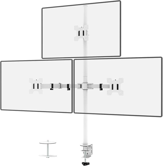 WALI Tall Triple Monitor Stand, Fully Adjustable Three Monitor Desk Mount Fits 3 Screens up to 27 inch, 22 lbs. Weight Capacity per Arm (M003-W), White