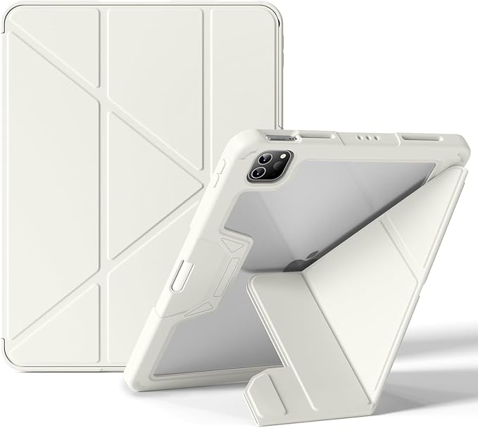 Case for iPad Pro 11 inch (4th/3rd/2nd Generation) 2022/2021/2020 with Clear Back, Multi-Angle Stand, Soft Silicone & Shockproof Tablet Protective Case (Cream)