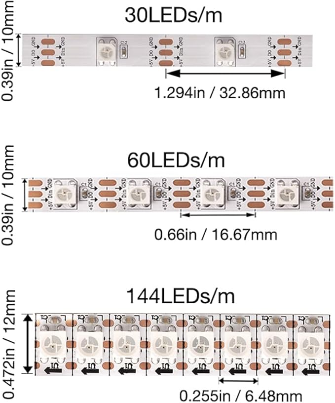 WS2812B LED Strip Individual Addressable Light WS2811 IC WS2812 60Pixels/m SMD 5050 RGB Pixel Strip DC5V (16.4FT 300LEDS Non-Waterproof, White PCB)