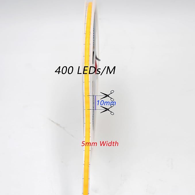 5mm COB LED Strip ,12V 400LEDs/m RA>90 High CRI LED Tape Light,Multiple color options, Cuttable Flexible,16.4FT 2000LEDs IP30 COB LED Light for Indoor House Kitchen Room Decor (Warm White 3000K)