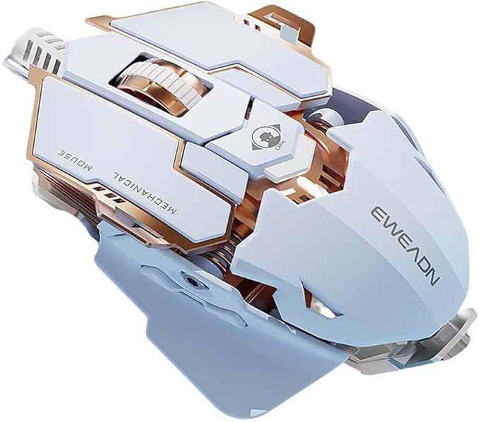 Professional Gaming Mouse, 12800 dpi, Optical Chip A824F, 9 Programmable Keys, Aluminum Alloy Chassis, Magnetic Braided Cable, White