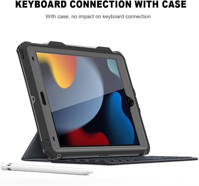 10.2 Waterproof Case Compatible with iPad 9th 8th 7th Generation 2021/2020/2019, Built-in Screen Protector with Strap Stand Pencil Holder, Full Body Heavy Duty Protective Shockproof