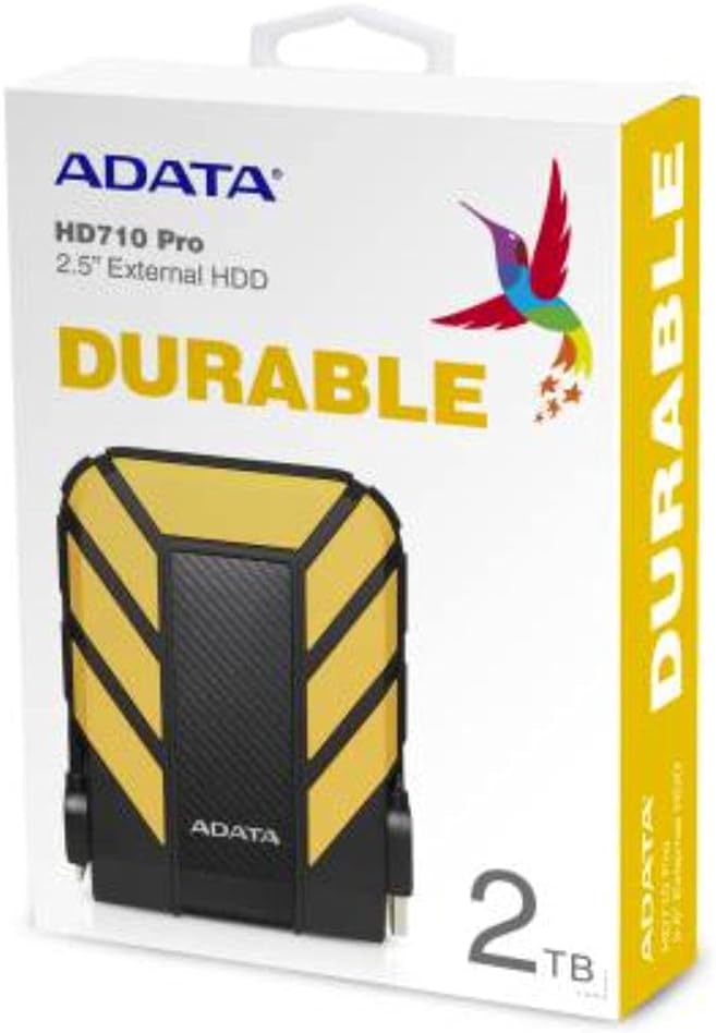 ADATA HD710 Pro - 2 TB External Hard Drive - Shockproof, Waterproof & Dustproof - Durable Storage - For Gamers, Students & Professionals - Mac, PC & Linux Compatible - Yellow - AHD710P-2TU31-CYL