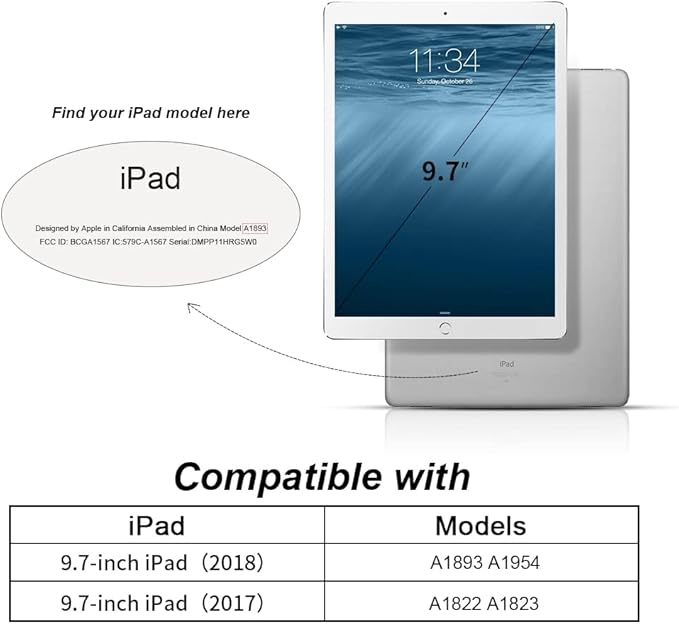 Aoub Case for iPad 6th/5th Generation Cases 9.7 inch 2018/2017 with Pencil Holder, Slim Lightweight Smart Stand Cover, Auto Wake/Sleep, Model A1893 A1954 A1822 A1823, Light Green
