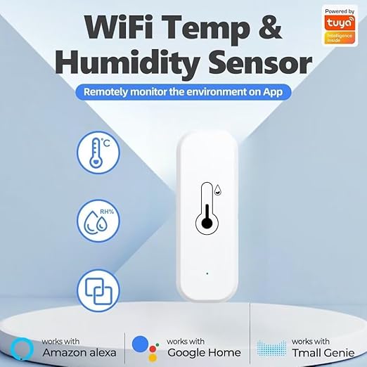 Temperature and Humidity Monitor Sensor WiFi & Bluetooth,No Hub Required,Compatible with Alexa and Google Home,for Home,Greenhouses Accessories,Garages 1Pack(No Include Battery)