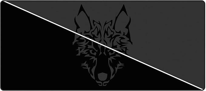 Large Gmaing Mouse Pad with Stitched Edges, Superior Micro-Weave Cloth, Non-Slip Base, Size 35.4 X 15.7X 0.12inches - Black Gray Wolf Head