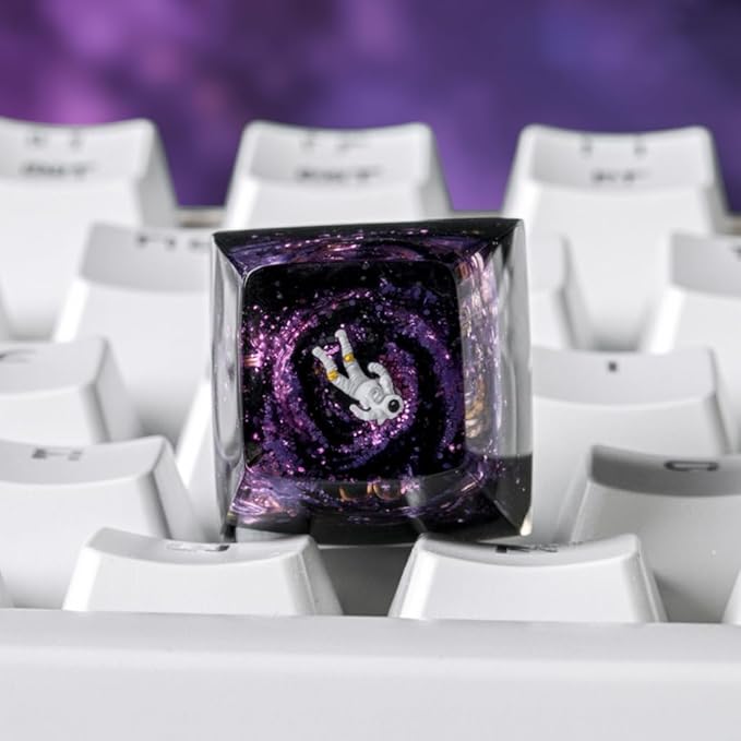 Purple Galaxy Swirl Astronaut Artisan Keycap R1 SA Profile Custom 1U ESC Astronauts Keycaps Handmade Gaming Resin Key Cap Cherry MX Switch Compatible Mechanical Keyboard Gift for Space Lover