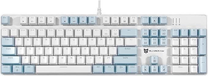Merdia 104 Keys US Layout Wired Mechanical PC Gaming Keyboard | White LED Backlit Hot Swappable Brown Switch Full Size Mechanical Keyboard | Blue & White Keycaps Wired Gaming Computer Keyboards
