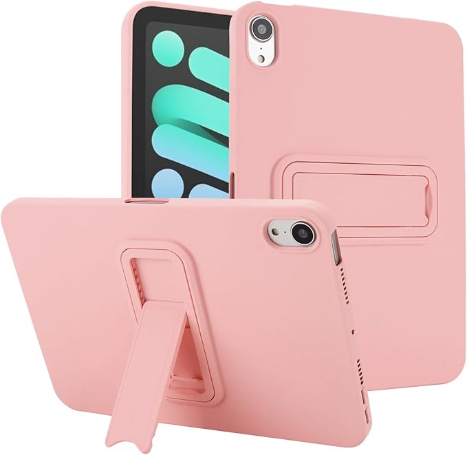 Case for iPad mini 7th & 6th Gen with Kickstand, Soft TPU + Hard PC Ultimate Delicate Touch Feeling Shockproof Protective Back Cover for iPad mini 7th 6th Women Men, Pink