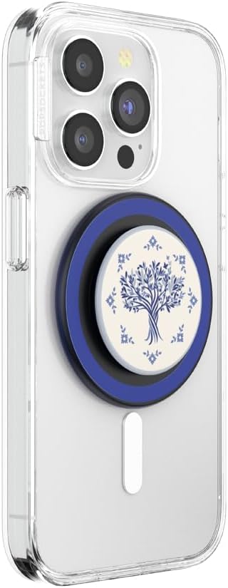PopSockets Phone Grip for MagSafe, Magnetic Holder, Phone Stand, Blue - Olive Tree Tile