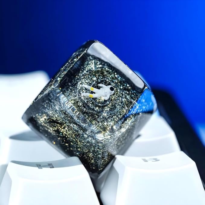 Gold Galaxy Astronaut Artisan Keycap R1 SA Profile Custom Astronauts Keycaps 1U ESC Space Explorer Handmade Gaming Resin Key Cap Cherry MX Switch Compatible Mechanical Keyboard Space Lover Gift