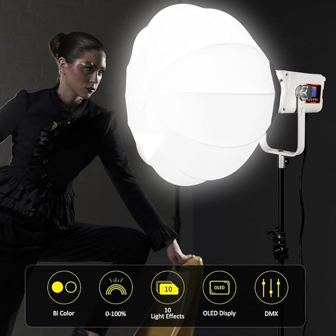 300W Bi-Color LED Spotlight-2700K-6500K Adjustable CRI 96,DMX/App Control,Led Video Light Bowens Mount for Photography/Videography/YouTube/TikTok Content Creation & Live Streaming (Silver)