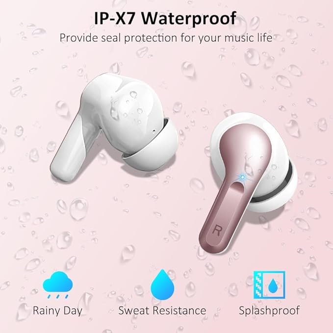 Wireless Earbuds, Bluetooth 5.3 Headphones 2025 NEW Ear Buds 40H Bass Stereo in-Ear Earphones ENC Noise Cancelling Earbuds with 4 HD Mic, USB-C LED Display IP7 Waterproof Sport Headset for Android iOS
