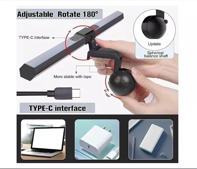 USB LED Lamp for Computer Monitor - Adjustable Brightness & Color Temperature, USB Powered, Matte Graffiti Finish, 40 cm, 5W, Eye-Care, Easy Installation, Perfect for Reading, Laptop, and Study