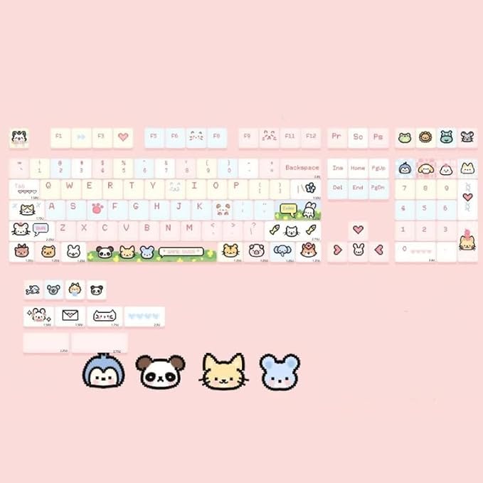PBT Keycap Set-Cherry Profile Keycaps Cute Pink keycaps 60% 75% 100%, Dye Sub Cute Animal Theme Keyboard caps,118 Key Custom Key caps for Gateron MX Switches Mechanical Keyboard