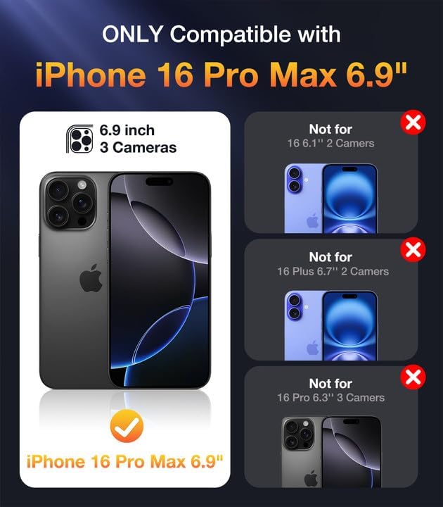 Diaclara Magnetic Designed for iPhone 16 Pro Max Case, Full Body Rugged with Touch Sensitive Anti-Scratch Screen Protector, Compatible with MagSafe, Soft Bumper Case for iPhone 16 Pro Max 6.9'', Black