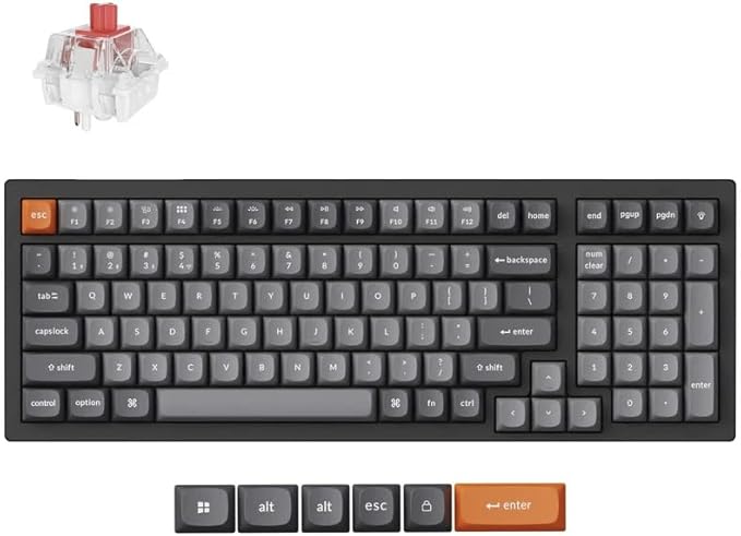 Keychron K4 Max Mechanical Keyboard Wireless with Number Pad, 2.4 GHz/Bluetooth 5.1/Wired Custom Keyboard with 100 Keys, Programmable RGB Backlight Hot-Swappable for Mac Windows Linux