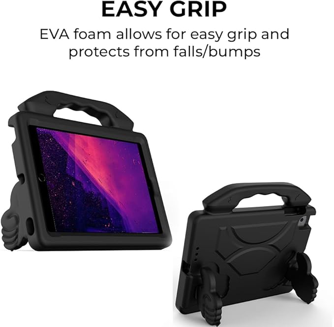 Kids Case for iPad mini 7 (A17 Pro) 2024 & iPad mini 6 2021, 8.3-inch iPad mini 6th/7th Cover, AMZER Lightweight Shockproof EVA Foam Handle Stand Anti-Slip Grip Rugged Case, Black
