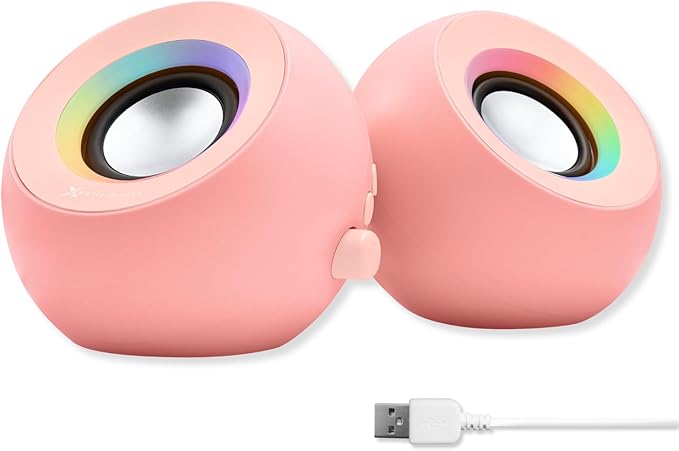 X9 Performance Pink Computer Speakers for Desktop PC with RGB Lighting, Bluetooth, USB, and AUX - Triple Mode Connection, Dual 2.25" Drivers for Work and Play, Bluetooth Desktop Speakers for PC - Pink
