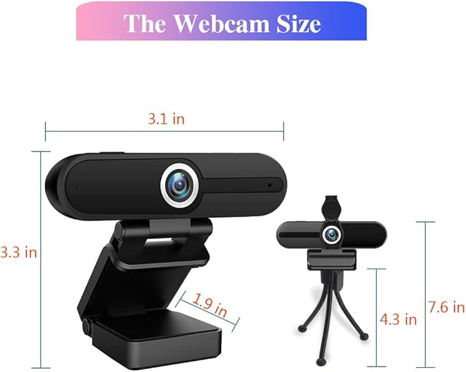 4K Webcam with Microphone, 8MP Laptop PC Desktop Computer Web Camera, USB Webcams for Video Calling Recording Streaming Video Conference, Webcam with Tripod，Privacy Shutter