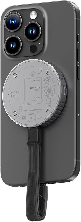 Hagibis Magnetic M.2 2230 NVMe SSD Enclosure with Magsafe for iPhone 17 16 15 Pro Max ProRes, USB C 3.2 10Gbps to NVMe Adapter, Aluminum External SSD Case for MacBook, iPad Pro, Android (MC100 Lite)
