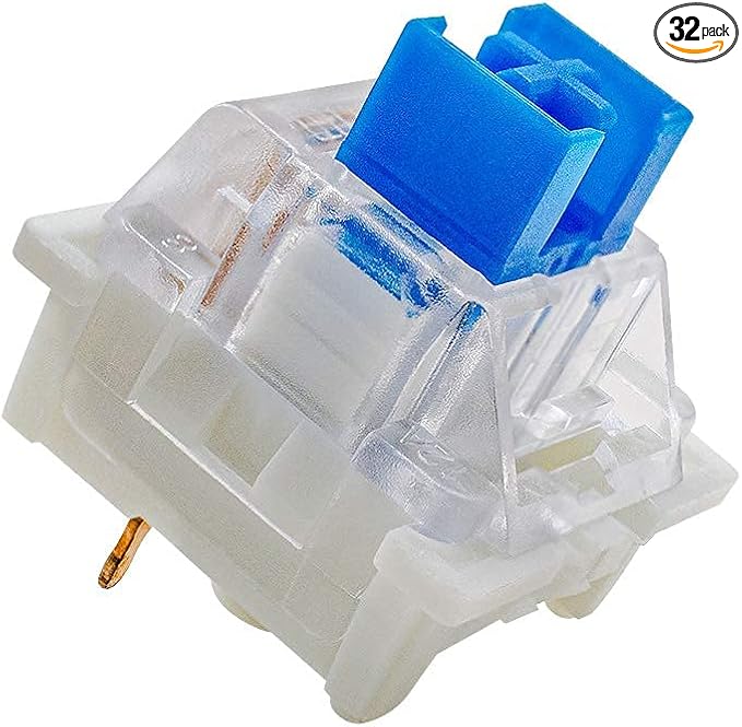 outemu Blue Switches 32 Pack, 3-Pin Clicky Tactile 50gf Dustproof Key Switches -DIY Replaceable for Mechanical Keyboard