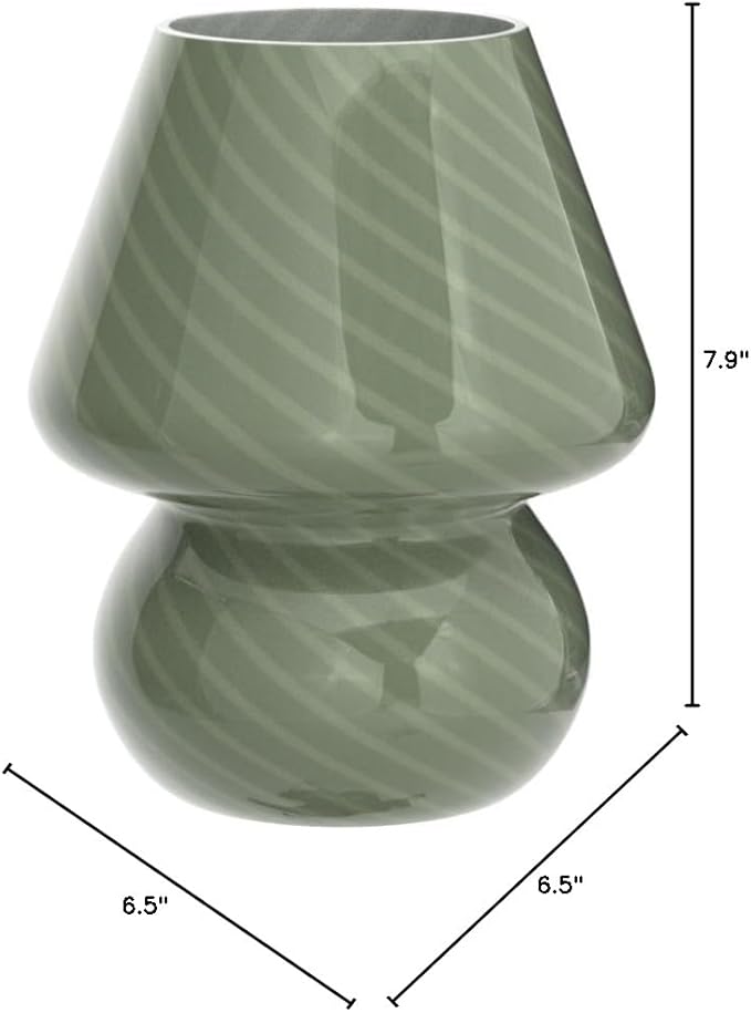 BSOD Mushroom Lamp, Glass Bedside Night Green Table Lamps Murano Vintage Small Nightstand Desklamp Swirl Light for Home Decor, Living, Bedroom, Gift (Stripe Green)