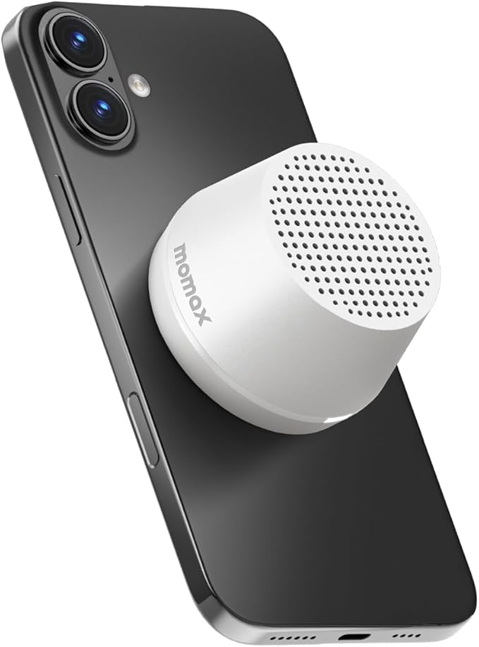 MOMAX Mini Portable Bluetooth Speaker - Magnetic Waterproof Speaker with Balanced Sound, 12H Playtime, Indoor Speaker True Wireless Stereo Pairing for Home, Bedroom, Bathroom, Gift Ideas, White