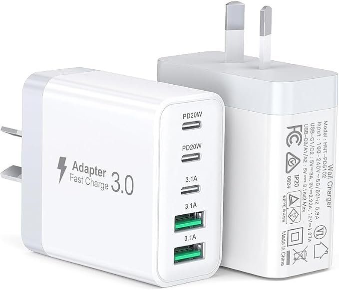 USB C Charger Block, [2-Pack] 60W 5-Port Fast Charger 20W Type C Charging Block 3.1A USB Wall Charger Dual Port PD+QC Charging Cube for iPhone 17 16 15 14 13 12 Pro Max XS, iPad, Samsung Phone, Tablet