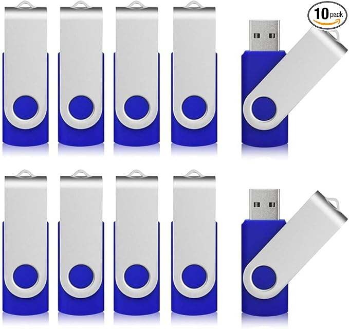Aiibe 16GB Flash Drive 10 Pack USB Flash Drives 16G USB 2.0 Memory Stick Thumb Drive Data Storage Swivel Keychain Design Pen Zip Drives Wholesale/Lot/Bulk (10 Pack, 16GB, Blue)