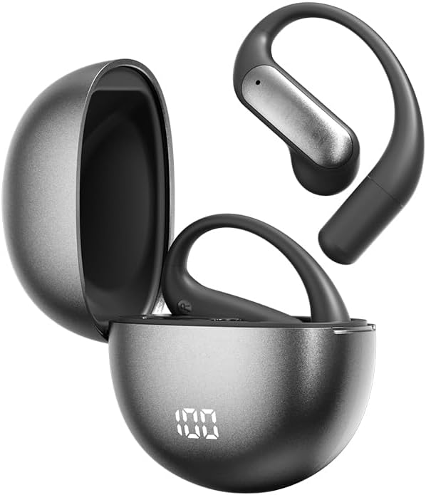 Piluyaa Open Ear Earbuds Bluetooth AI Ear Buds 60Hrs Playtime Wireless Over Headphones with Earhooks IPX7 Waterproof Touch Control Air Conduction Sport Headsets Earphones for Workout Running Black