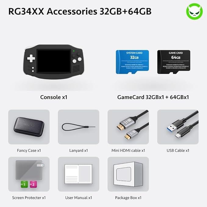 RG34XX Handheld Game Console 18K+ Preloaded Retro Games 35 Emulators 3.4” IPS Display 4K TV Output Classic Video Game Console Portable Gaming System with Fancy Case & Accessories (Black-64GB)