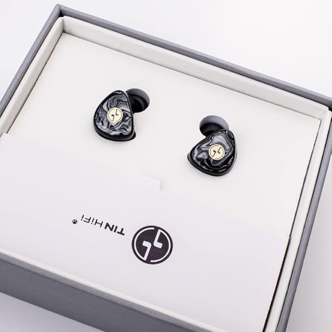 TINHIFI T3 Plus 10mm LCP Dynamic Driver IEM, HiFi Wired Earbuds with Balanced Sound & Deep Bass, 3D Printed Marble Texture Shell, Detachable 2Pin Silver-Plated Cable for Musician Audiophile