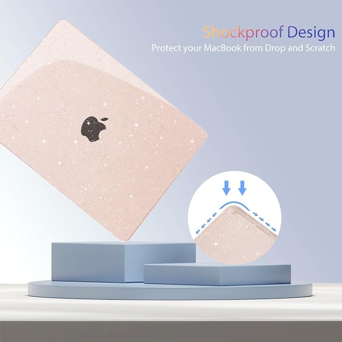 Teryeefi Glitter Case for MacBook Air 13.6 Inch M5 M4 M3 M2 Chip Release 2022-2024 2025 2026 fits Model A3449/A2681/A3113/A3240, Hard Shell Case with Keyboard Cover, Sparkly Cherry Blossom Pink