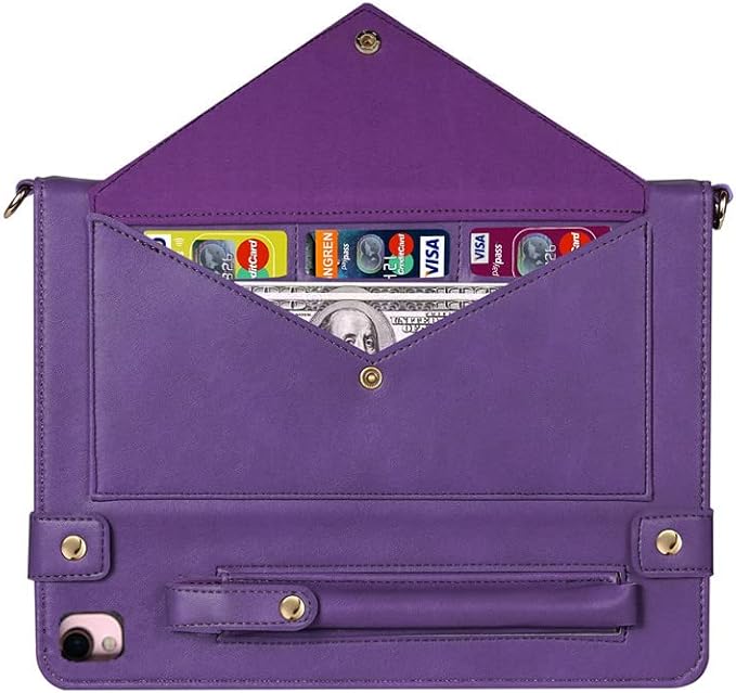 Handbag Case for iPad Pro/Air 10.5" & iPad 10.2" (2019-2021), Techcircle Folio Stand iPad Crossbody Wallet Case with Pencil Holder & Envelope Pocket, Hand Strap+Shoulder Strap Protective Cover, Purple