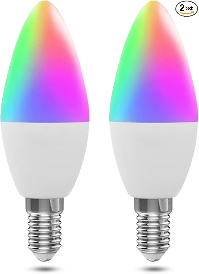 Candelabra Smart Light Bulbs 60W Equivalent, 450LM 5W LED Bulb Compatible with Alexa/Google Home, RGBCW 16 Million Color Changing Light Candle Bulb, No Hub Required, 2.4G (E12) (2)