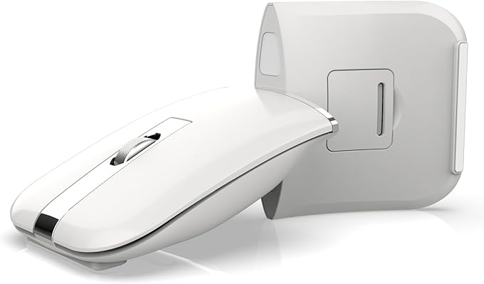 Foldable Bluetooth Travel Mouse,Wireless Portable 2.4G Arc Mice,Multi-Device (Bluetooth+2.4G),360° Rotating Rechargeable Flat Mice for Desktop PC Laptops Tablets-White