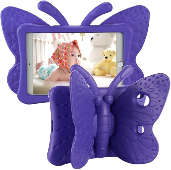 iPad 9th 8th 7th Generation Case Kids Girls, Cute Butterfly Shockproof EVA Foam Super Protection Stand Cover for iPad 2021 2020 2019 10.2" and iPad Air 3 Pro 10.5" - Purple