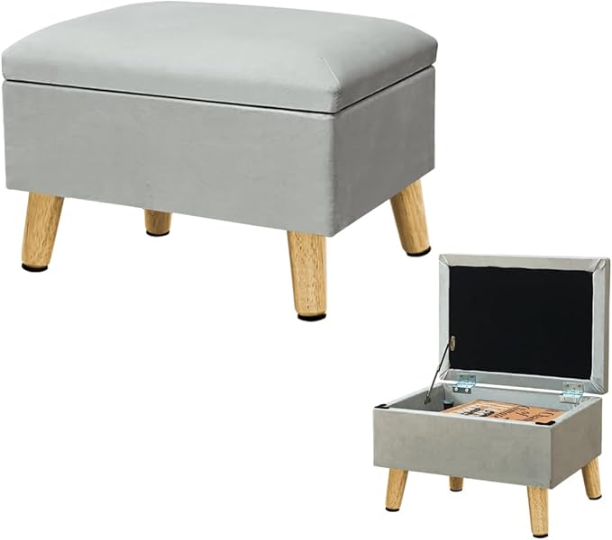 lumizone Small Ottoman Foot Rest Modern Storage Ottoman Foot Stool Padded Seat Pet Step for Dog Under Desk Stool for Living Room Bedroom Office Entryway (Gray)