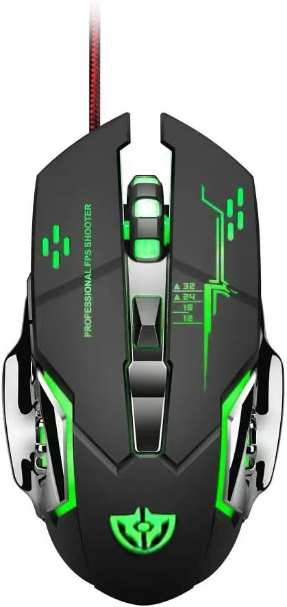 Guiheng Wired Gaming Mouse, Optical USB Mice for Laptop/Desktop, 1200 to 3600 and RGB Light, Ergonomic with 6 Programmable Buttons for Computer Windows 7/8/10/XP Vista Linux Chromebook PC (Black)
