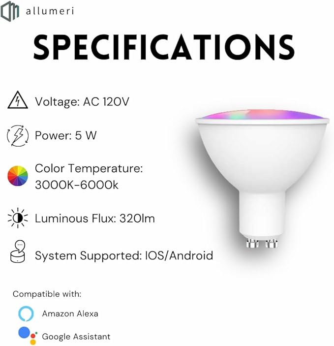 MR16 Smart LED Light Bulb, 50 Watt Equivalent, Energy Efficient 5W, GU10 Base, Dimmable, Color-Changing LED with App & Voice Control (1)