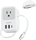 TESSAN USB C Charger Block, Multi Plug Wall Outlet Extender with 3 USB, Retractable USB-C Cable, 3 Side Multi Port Adapter for Cruise, Bathroom, Office, Dorm Essentials