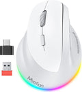 MEETION Left-Handed Ergonomic Wireless Vertical Mouse with RGB, Bluetooth (5.2 + 3.0) & 2.4G USB-A with Type-C Adapter, 4 Adjustable DPI for Mac/Windows/PC/Tablet/iPad, Gray