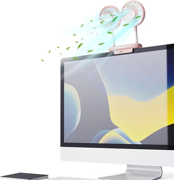 Desktop Fan with 2 Rotatable Heads, 3 Speeds, Sturdy Clamp, USB Powered Cooling Fan for Office Desk & Laptop